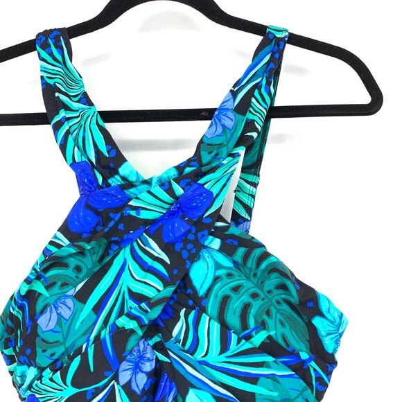 Swimsuits For All Womens Size 16 Tropical Floral Skirted Swimsuit Cross Strap - Picture 3 of 6